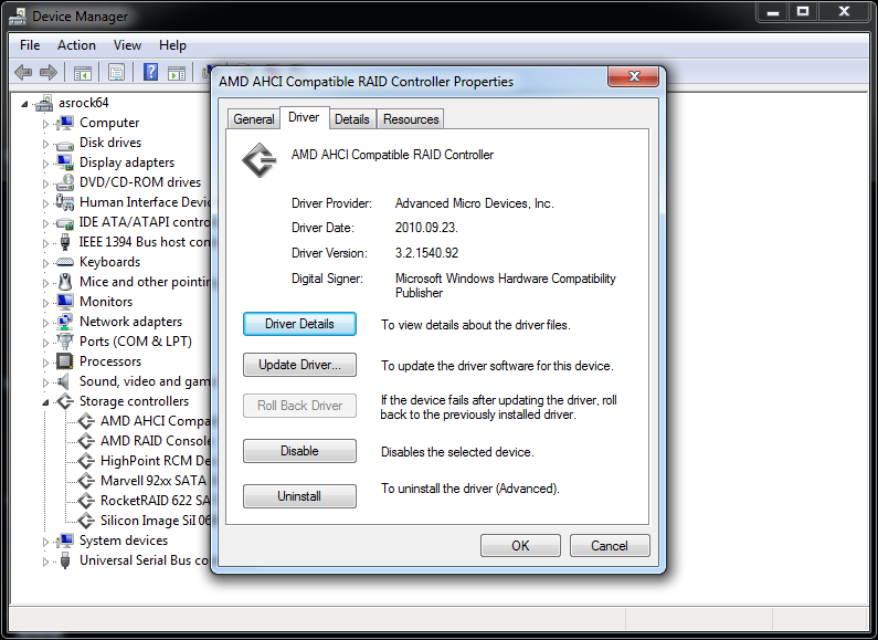 AMD AHCI Compatible RAID Controller has correct driver 3.2.1540.92