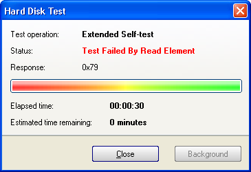 Hard disk extended self test failed because of read element