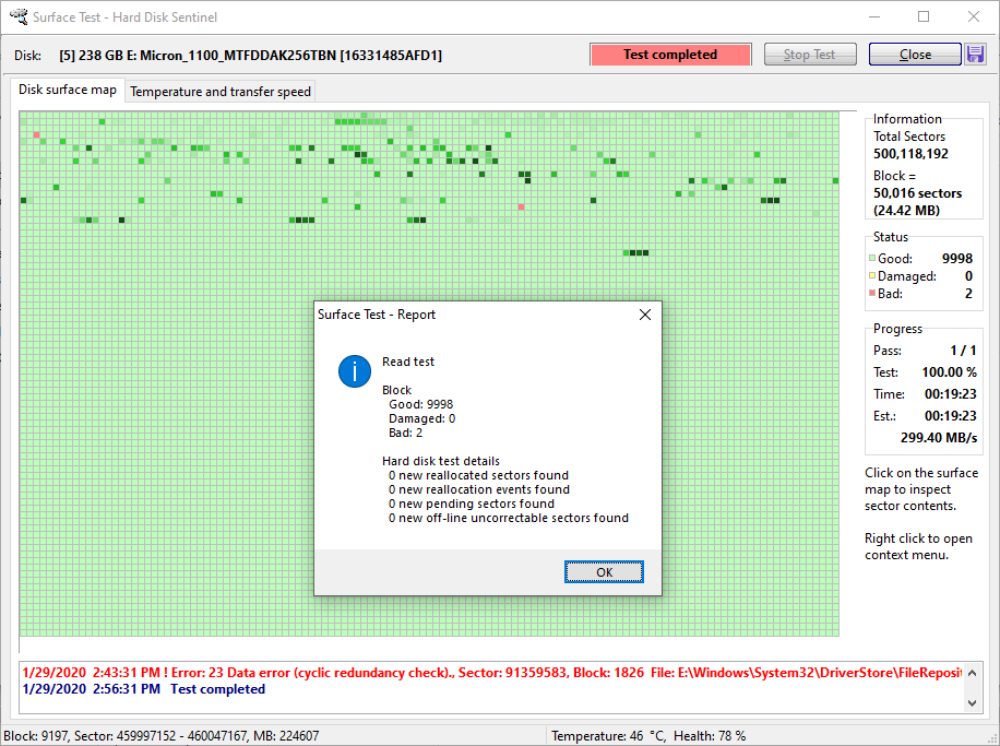 Bad sectors on SSD surface