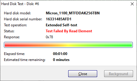 Bad sectors on SSD: self test failure