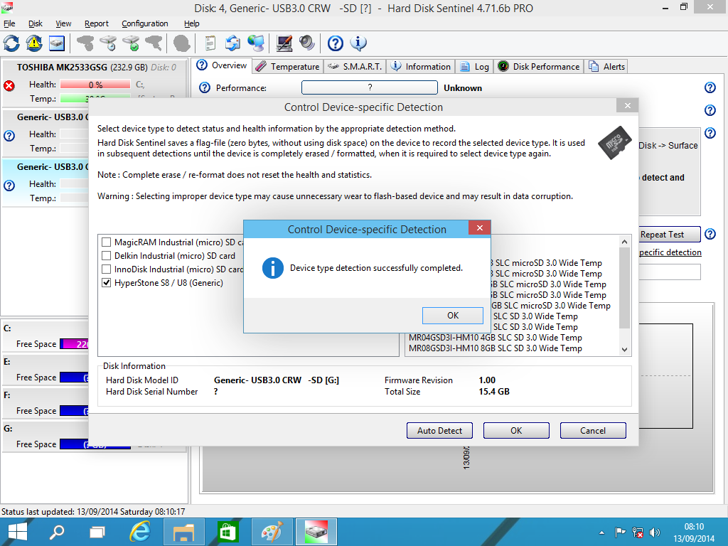 Device-specific detection completed, device type detected